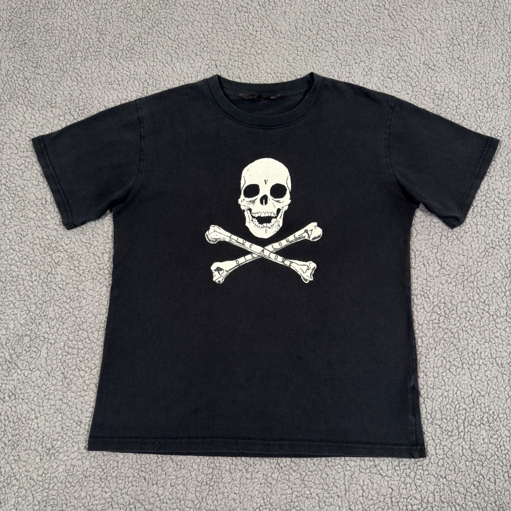Vlone Skull and Bones TShirt Large Black Live Alone Die Alone Crossbones Graphic